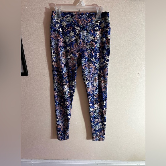 LuLaRoe OS Leggings Floral Purple Teal one size elastic waist - Picture 6 of 16